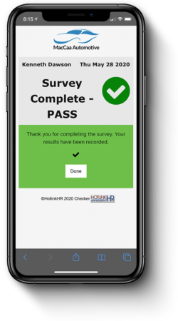Mobile view of the applications survey completed page and the user has passed the survey